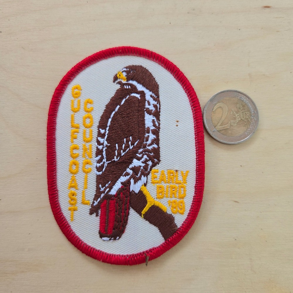 VTG BSA 1989 Gulf Coast Council Early Bird Red Patch‎ Hawk Boy Scouts of America